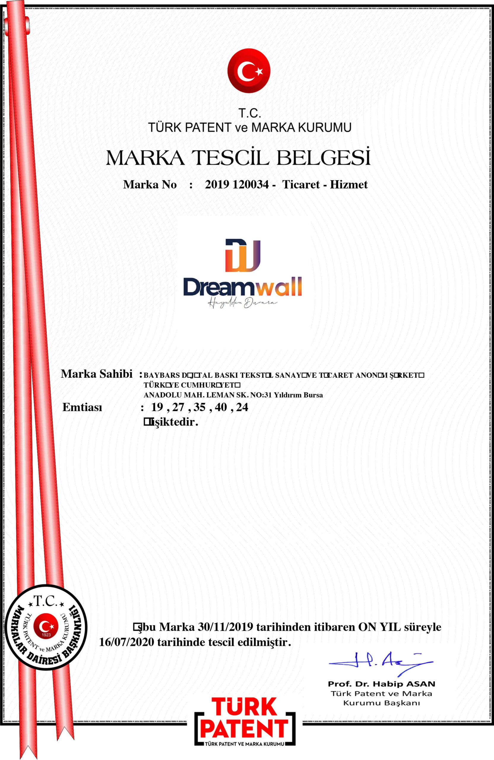 Marka Tescil Belgesi
