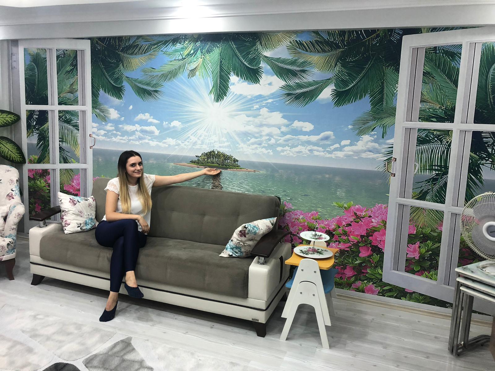 Dreamwall Pencere Önü Manzarası - Salon ve Mutfak İçin Tek Parça Tekstil Duvar Kağıdı