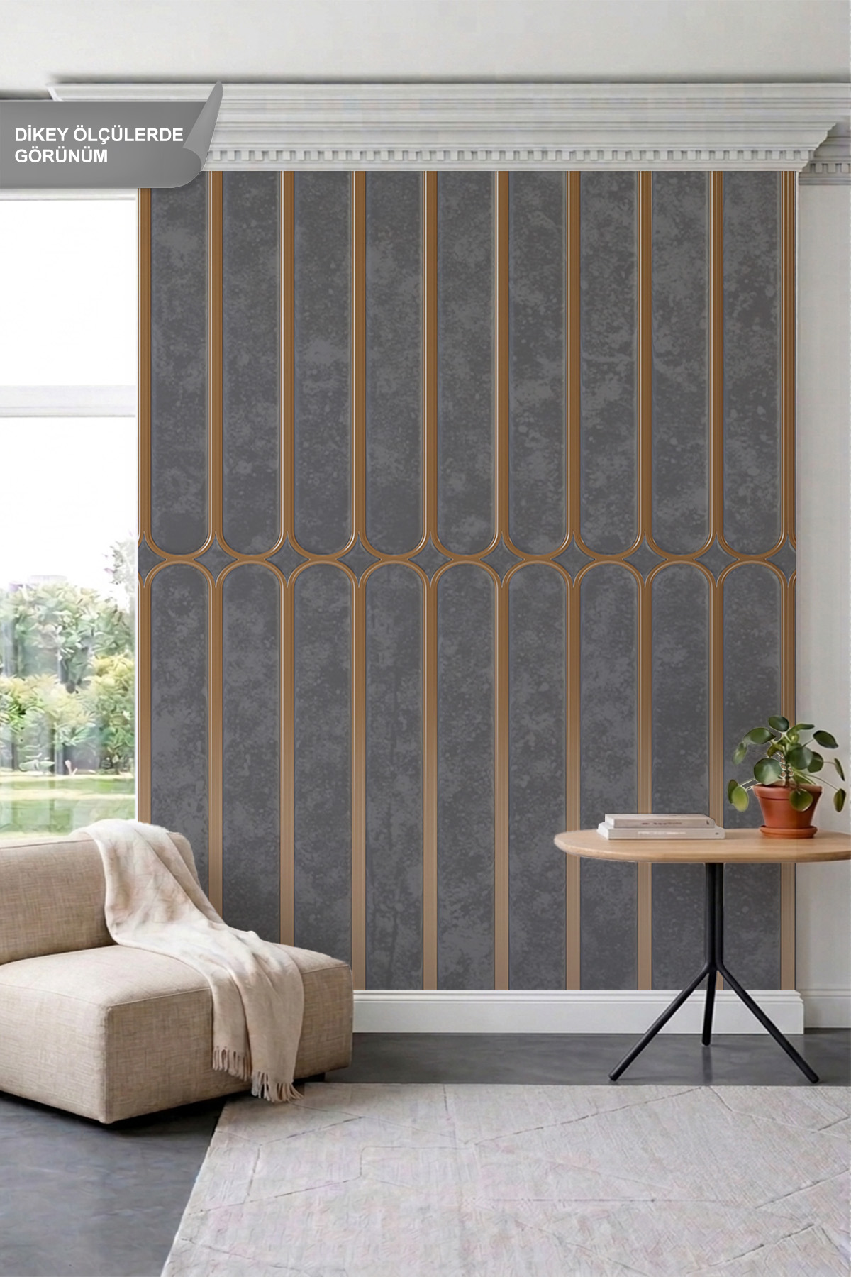 Dreamwall Ahşap Çıtalar, Eskitme Paneller ve Kemer Desenli Tek Parça Tekstil Duvar Kağıdı görsel 1