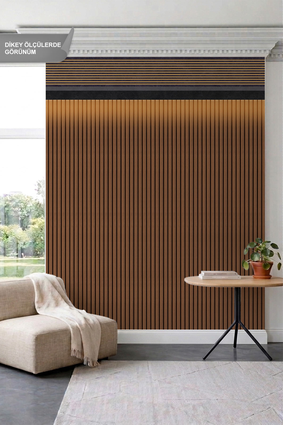 Dreamwall Ahşap Çıtalı Çerçeve Desenli Tek Parça Tekstil Duvar Kağıdı görsel 1