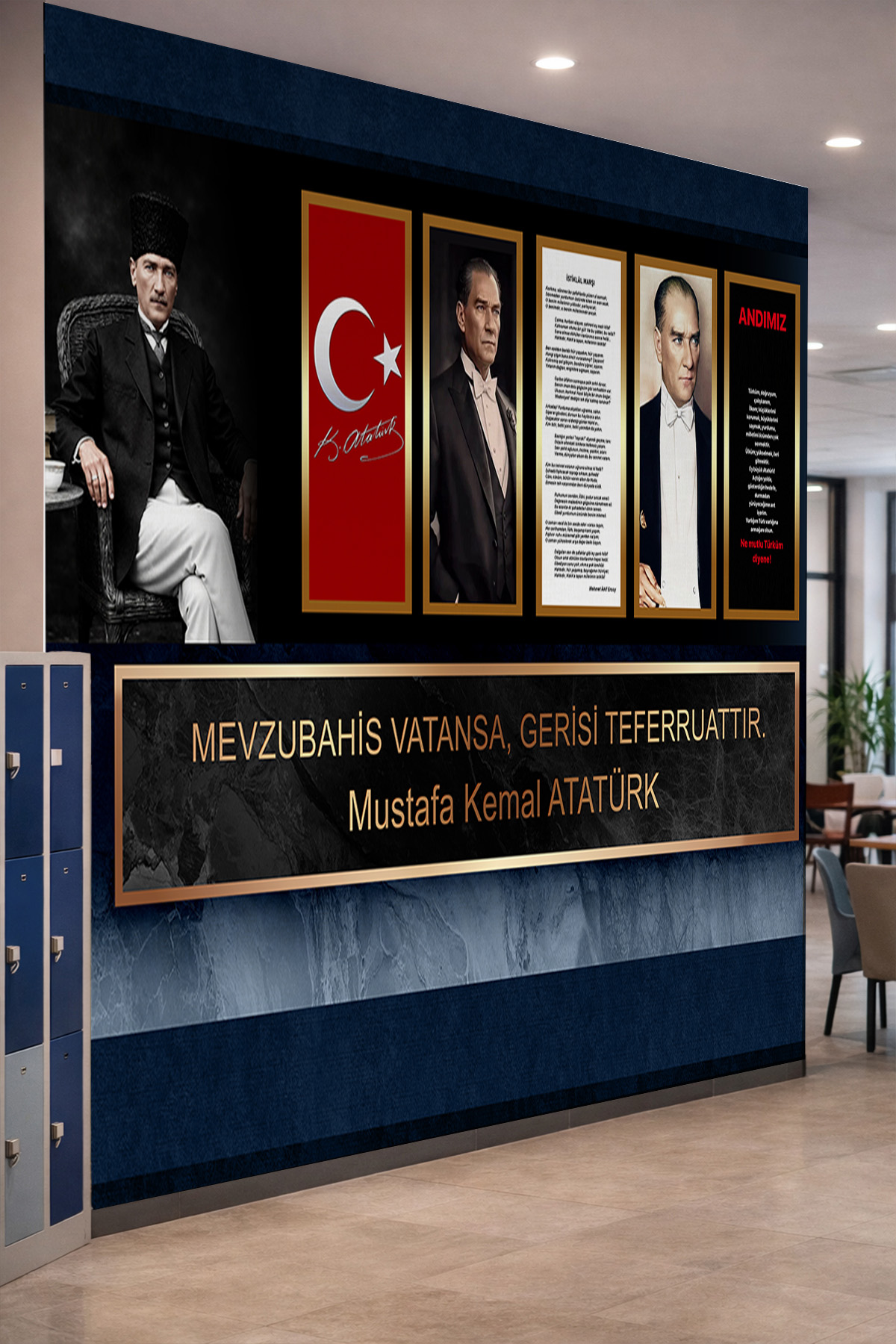 Dreamwall Atatürk Portreleri, Türk Bayrağı, İstiklal Marşı, Andımız Temalı Tek Parça Tekstil Duvar Kağıdı görsel 1