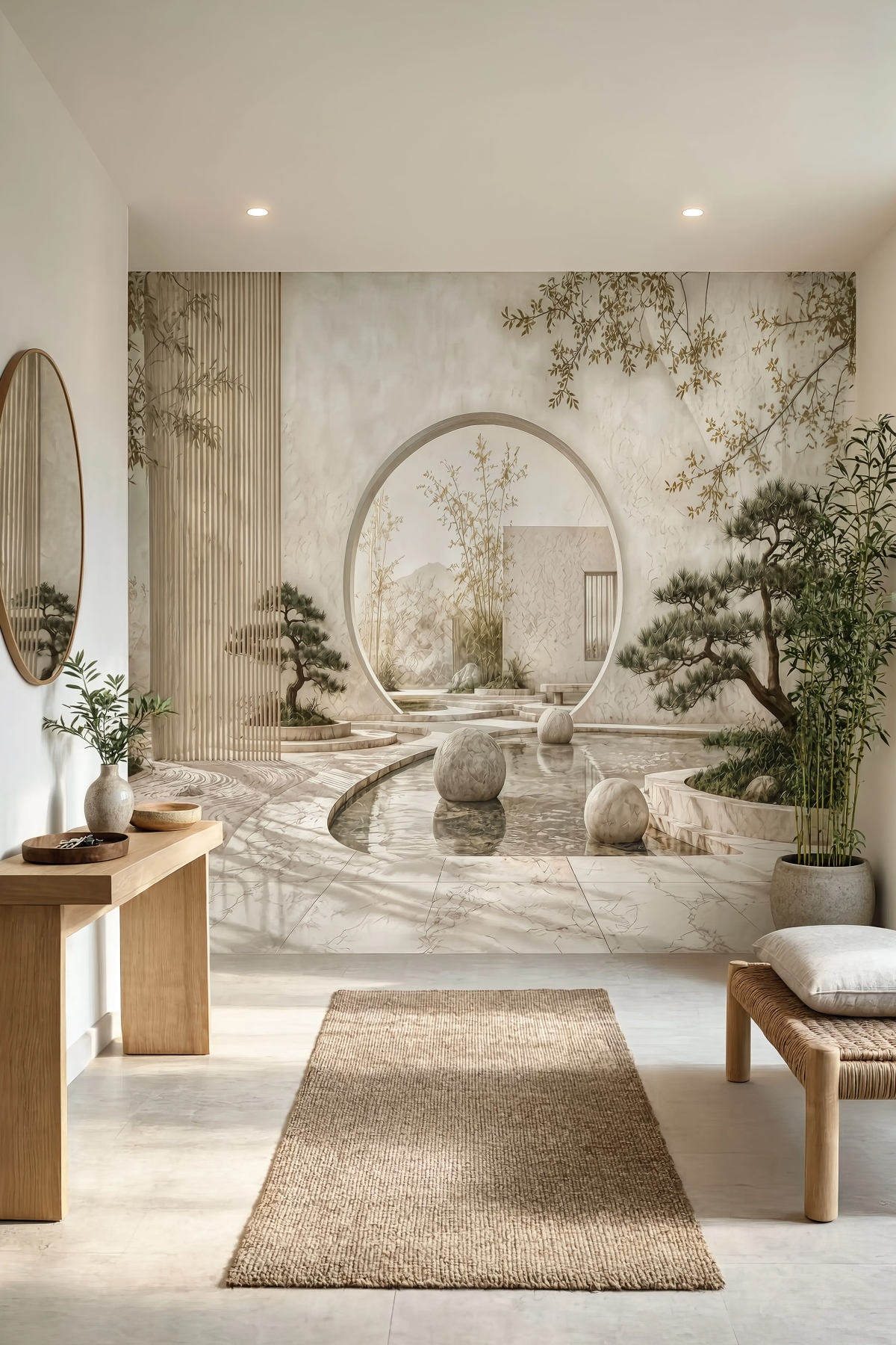 Dreamwall Ay Kapısının Ardındaki Zen Desenli Tek Parça Tekstil Duvar Kağıdı görsel 1