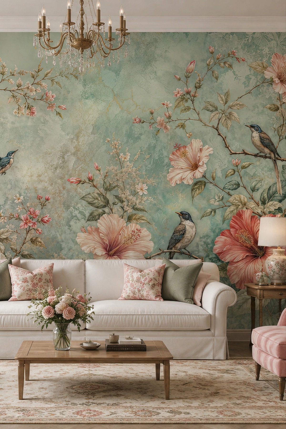 Dreamwall Bahar Dalları ve Kuşlar Tek Parça Tekstil Duvar Kağıdı görsel 1