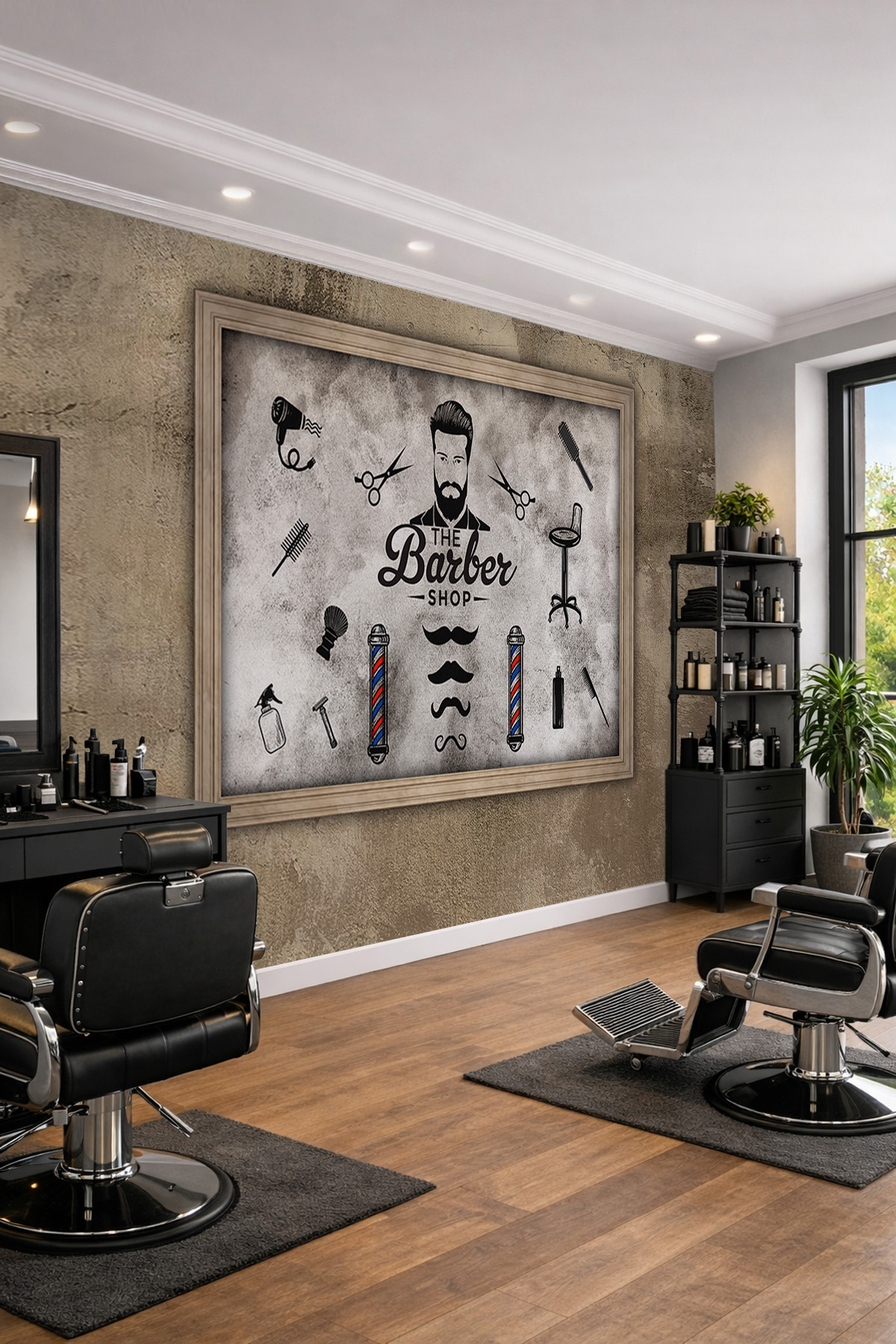 Dreamwall Beton Dokulu "The Barber Shop" Konseptli Tek Parça Tekstil Duvar Kağıdı görsel 1