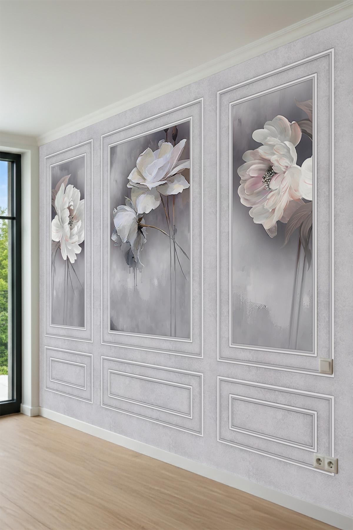 Dreamwall Büyük Çiçek Motifli Çıta Efektli Tek Parça Tekstil Duvar Kağıdı görsel 1