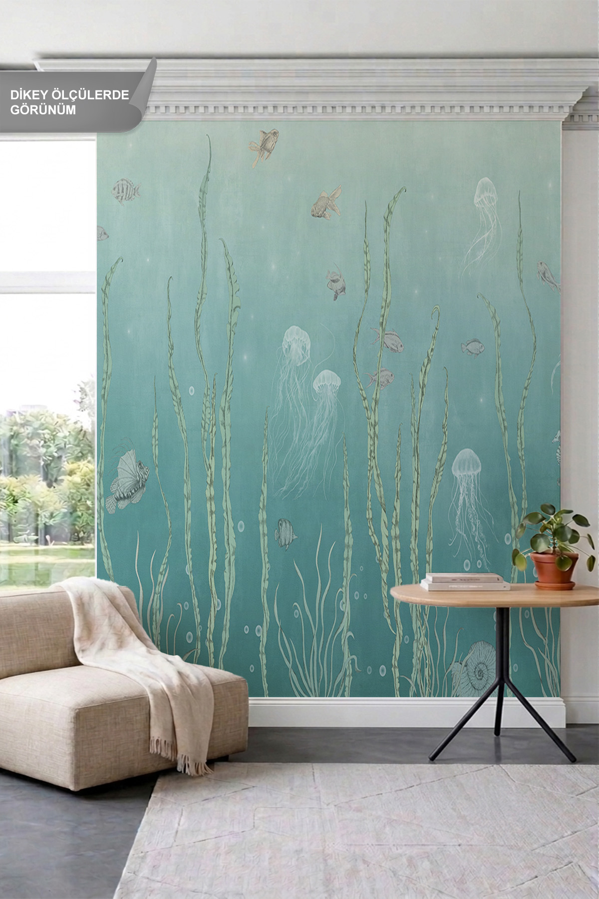 Dreamwall Deniz Altı Dünyası Temalı Çizgisel Tek Parça Tekstil Duvar Kağıdı görsel 1