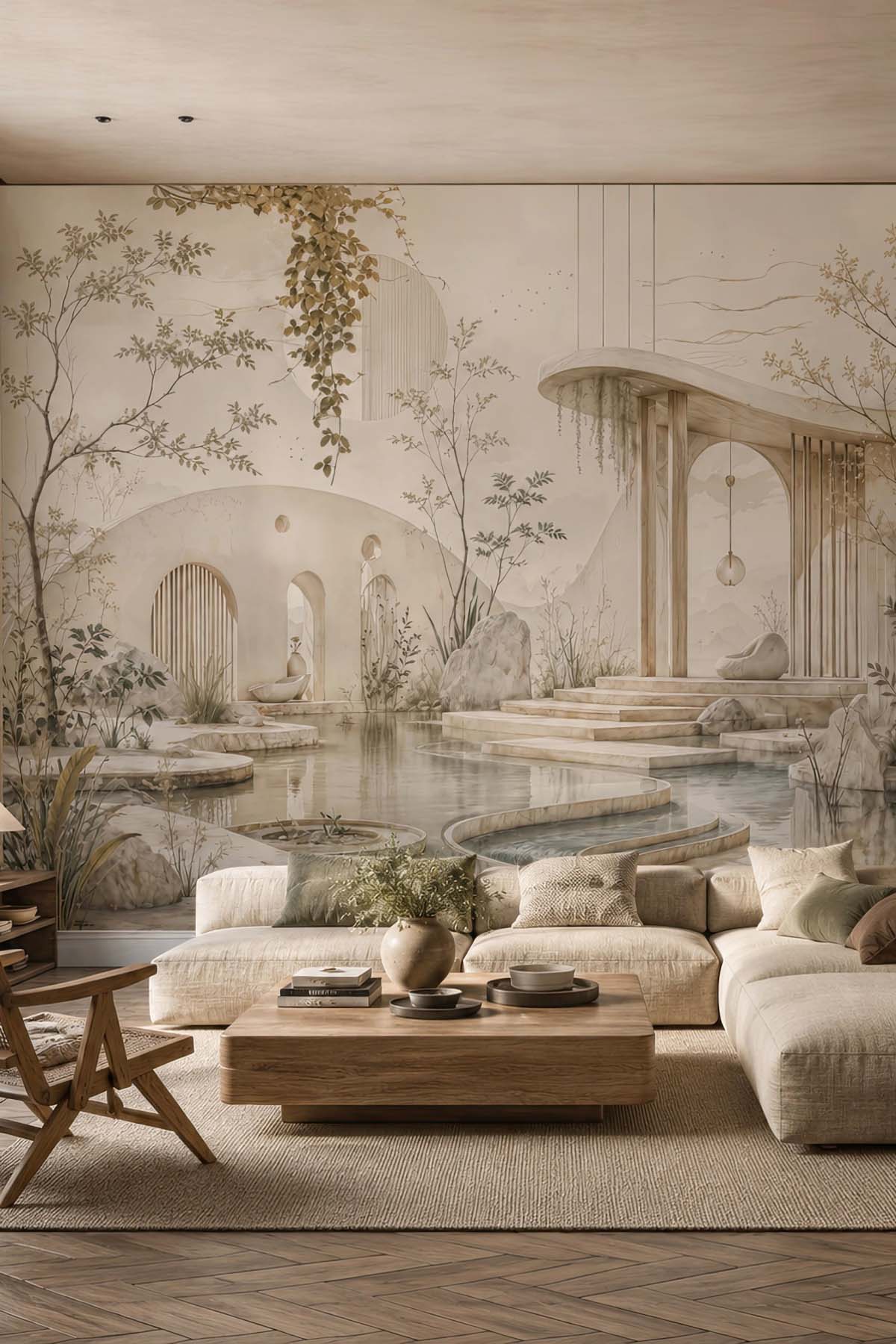 Dreamwall Doğu Bahçesi Pavilion Manzara Tekstil Duvar Kağıdı görsel 1