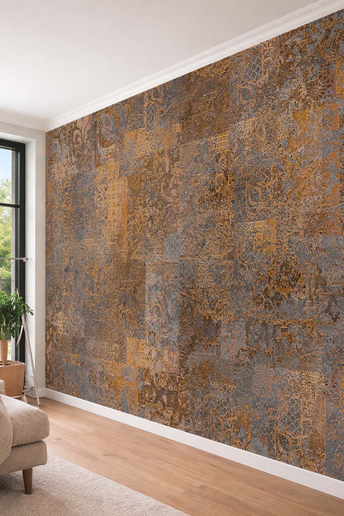 Dreamwall Eskitme Motifli Beton Doku Görünümlü Tek Parça Tekstil Duvar Kağıdı  görsel 1