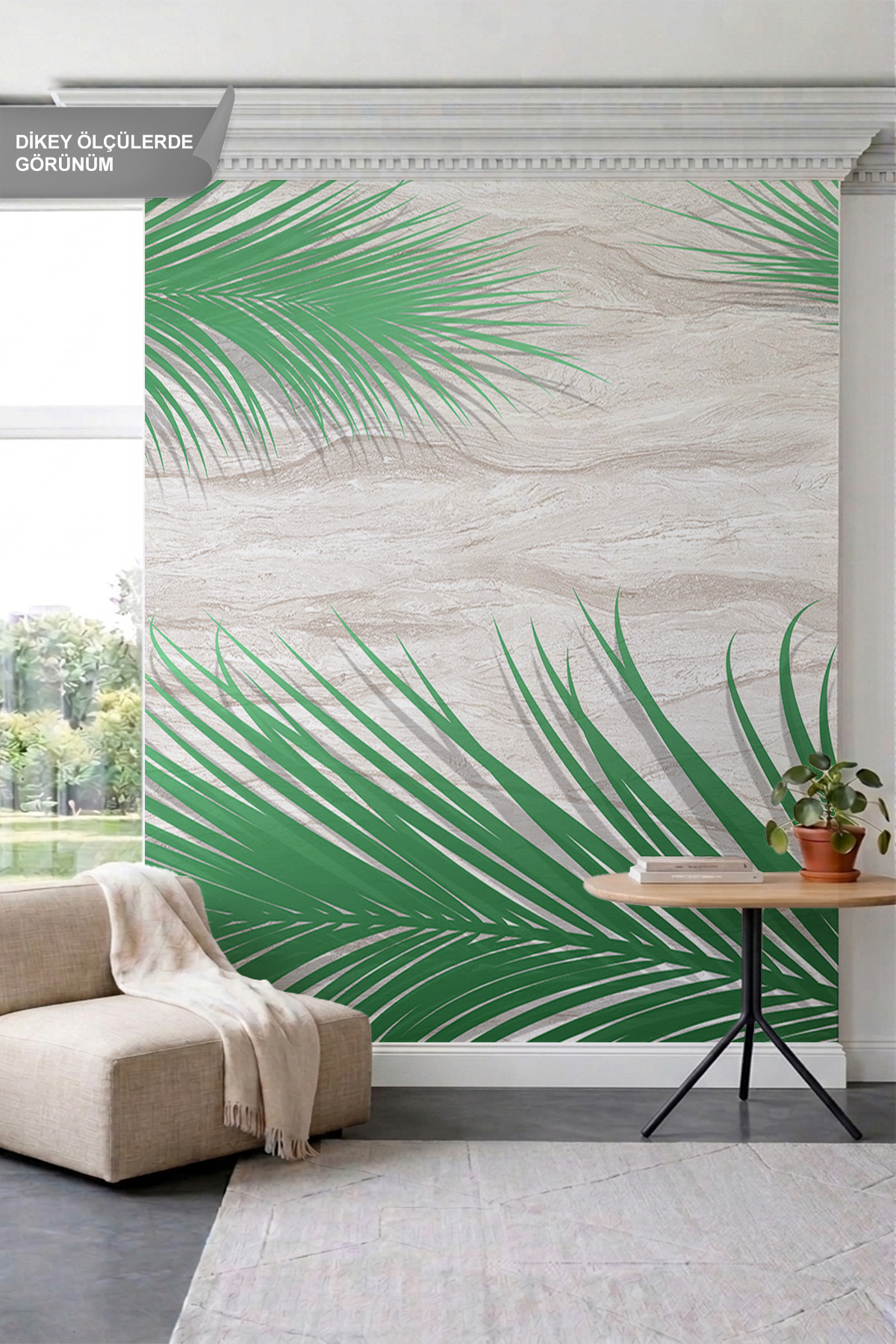 Dreamwall Eskitme Taş ve Dev Palmiye Yaprak Desenli Tek Parça Tekstil Duvar Kağıdı görsel 1