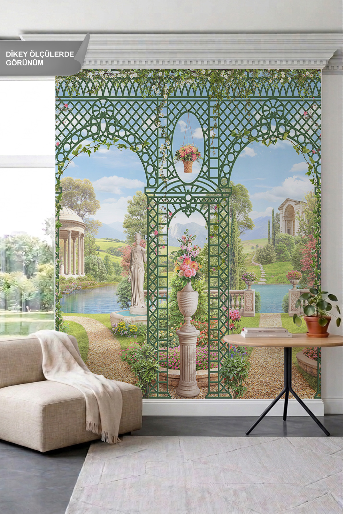 Dreamwall Ferforje Çardak, Antik Bahçe Yolu ve Peyzaj Manzaralı Tek Parça Tekstil Duvar Kağıdı görsel 1