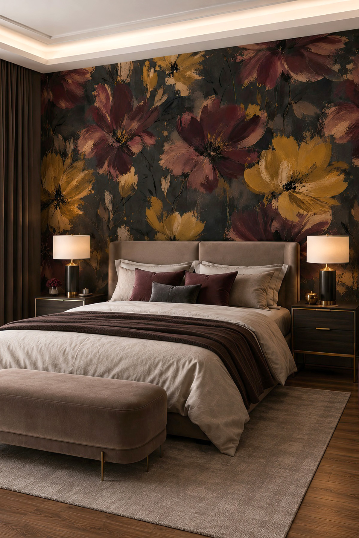 Dreamwall Gece Açanlar- Çiçekli Sanatsal Desenli Tek Parça Tekstil Duvar Kağıdı görsel 1