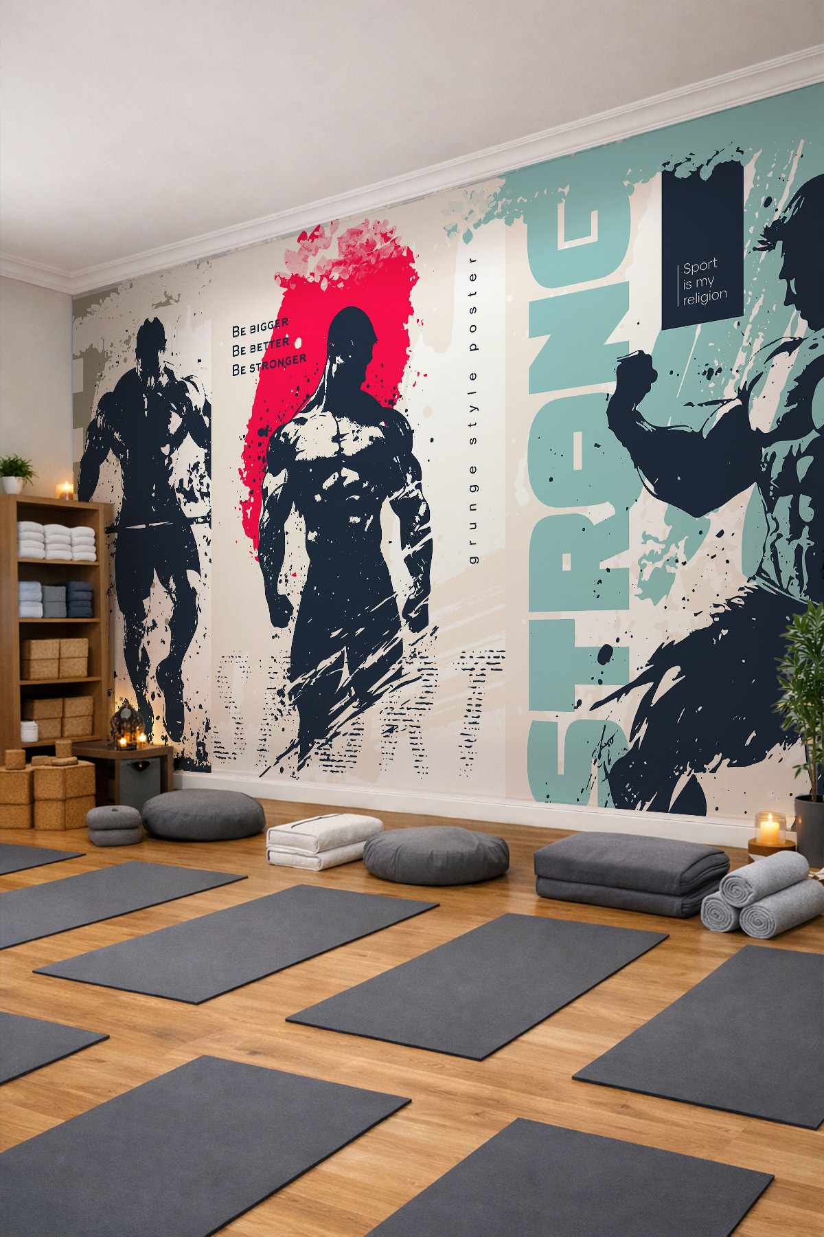 Dreamwall Grunge Tarzı Fitness, Vücut Geliştirme ve Tipografik Desenli Tek Parça Tekstil Duvar Kağıdı görsel 1