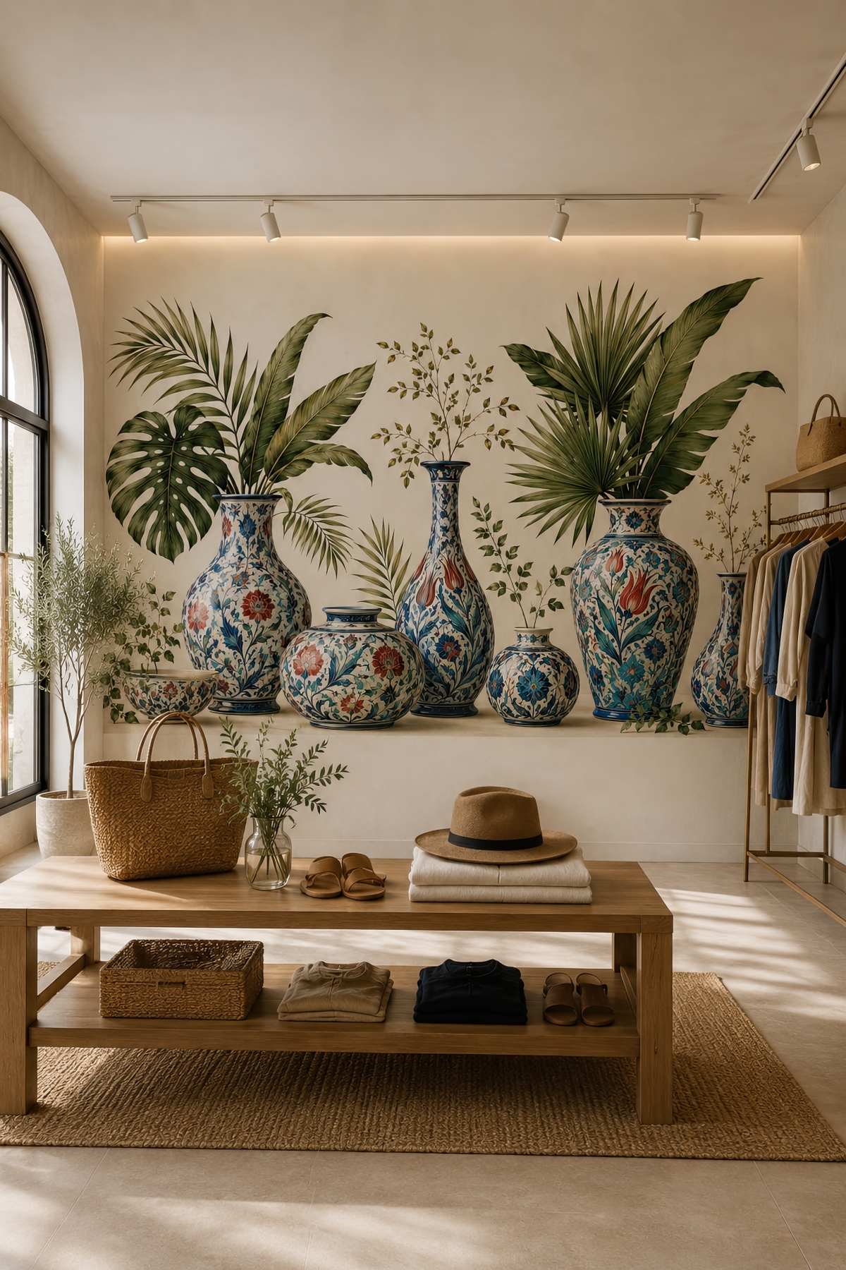 Dreamwall İznik Ustasının Yeşil Rüyası Vazo Desenli Tek Parça Tekstil Duvar Kağıdı görsel 1