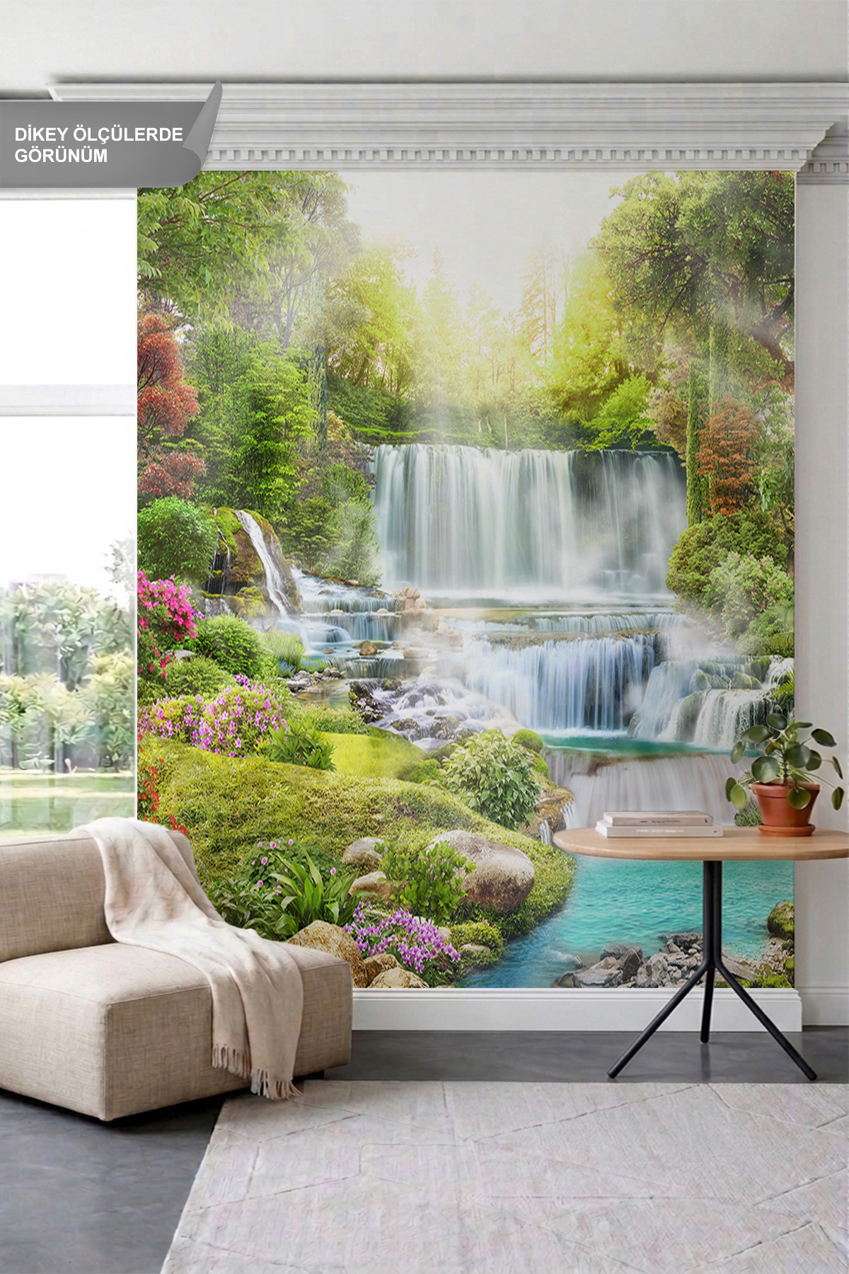 Dreamwall Katmanlı Şelaleler, Orman, Çiçekler ve Doğa Manzaralı Tek Parça Tekstil Duvar Kağıdı görsel 1