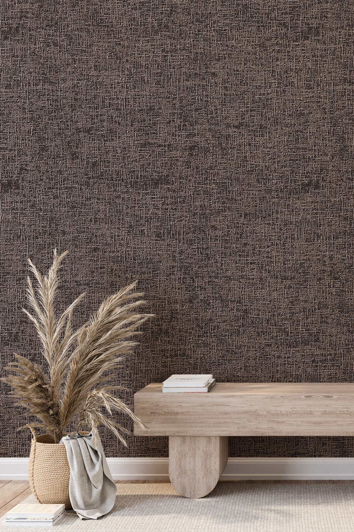 Dreamwall Kumaş Dokulu, Dokuma Efektli ve Modern Motifli Toprak Tonlu Tek Parça Tekstil Duvar Kağıdı görsel 1