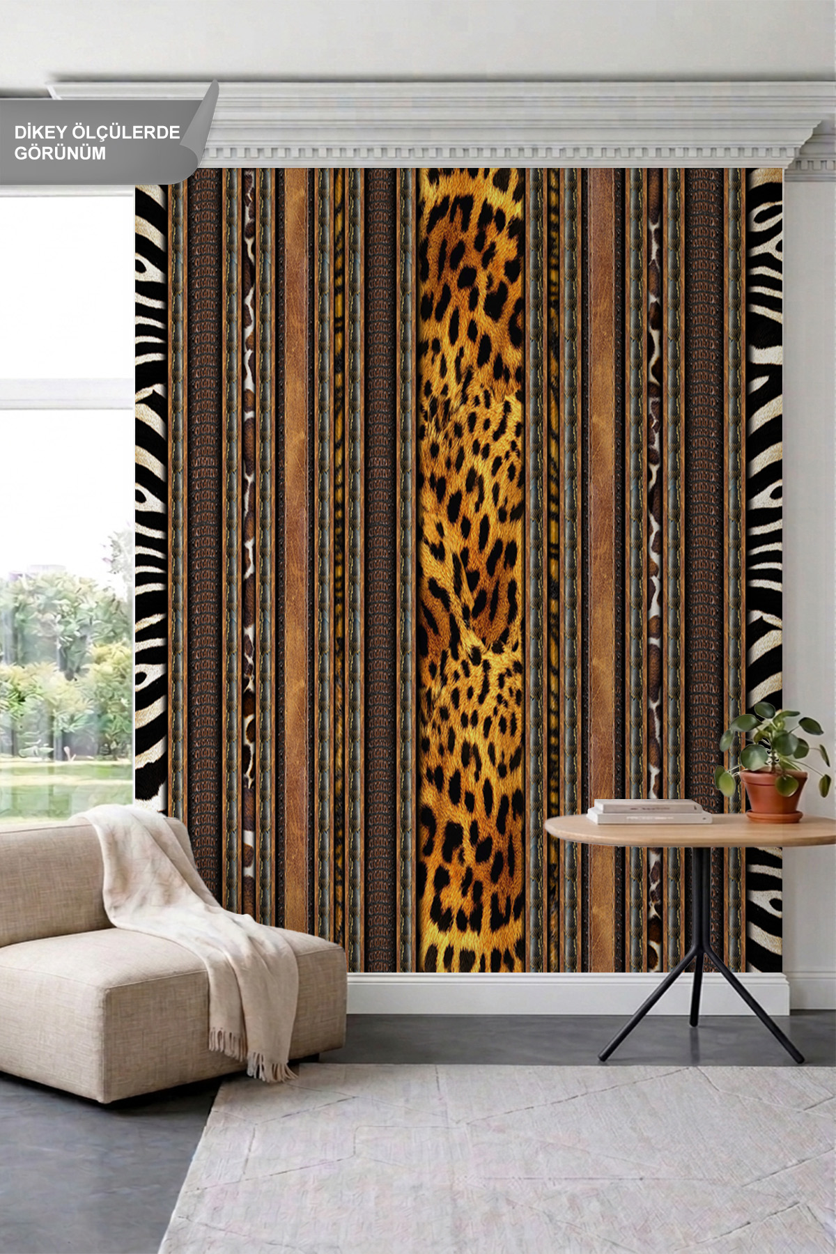 Dreamwall Leopar, Zebra ve Hayvan Derisi Dokulu Dikey Şeritli Tek Parça Tekstil Duvar Kağıdı görsel 1