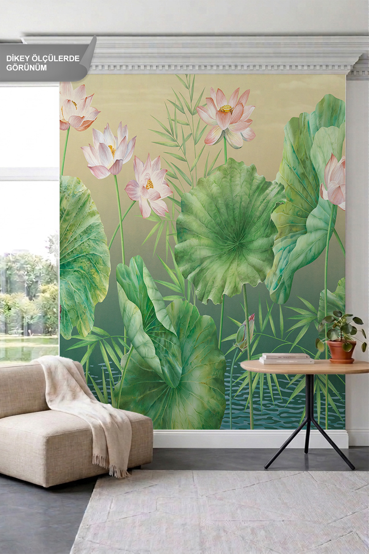 Dreamwall Lotus Çiçekleri, Büyük Yapraklar ve Su Motifli Tek Parça Tekstil Duvar Kağıdı görsel 1
