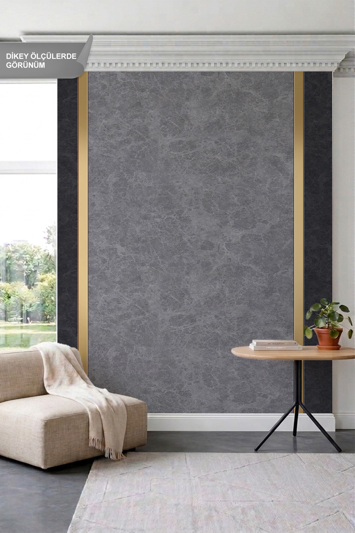 Dreamwall Mermer Pano ve Dikey Çizgi Desenli Tek Parça Tekstil Duvar Kağıdı görsel 1