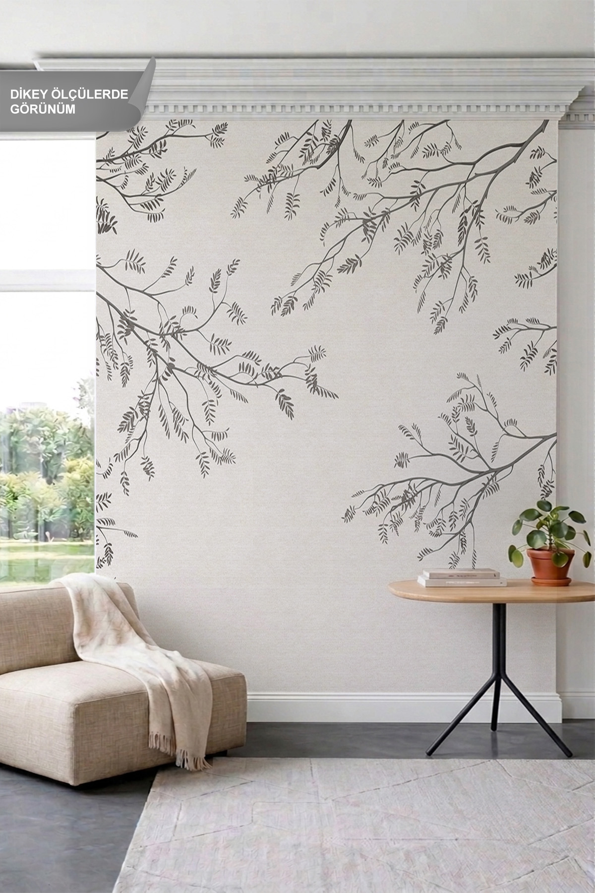Dreamwall Minimalist Ağaç Dalları ve Yaprak Motifli Tek Parça Tekstil Duvar Kağıdı görsel 1
