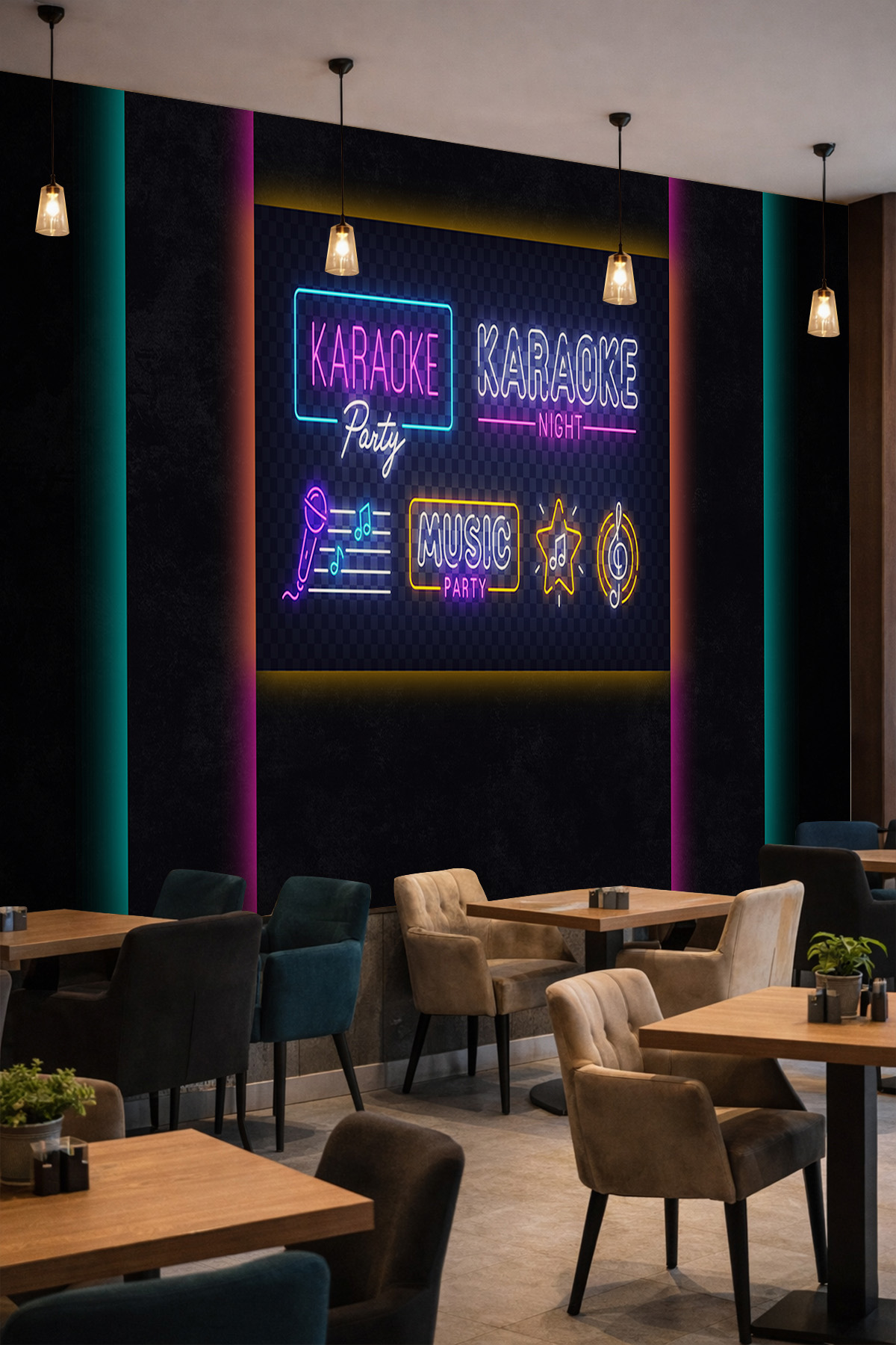 Dreamwall Neon Işıklı Özelleştirilebilir, Müzik ve Parti Konseptli Tek Parça Tekstil Duvar Kağıdı görsel 1