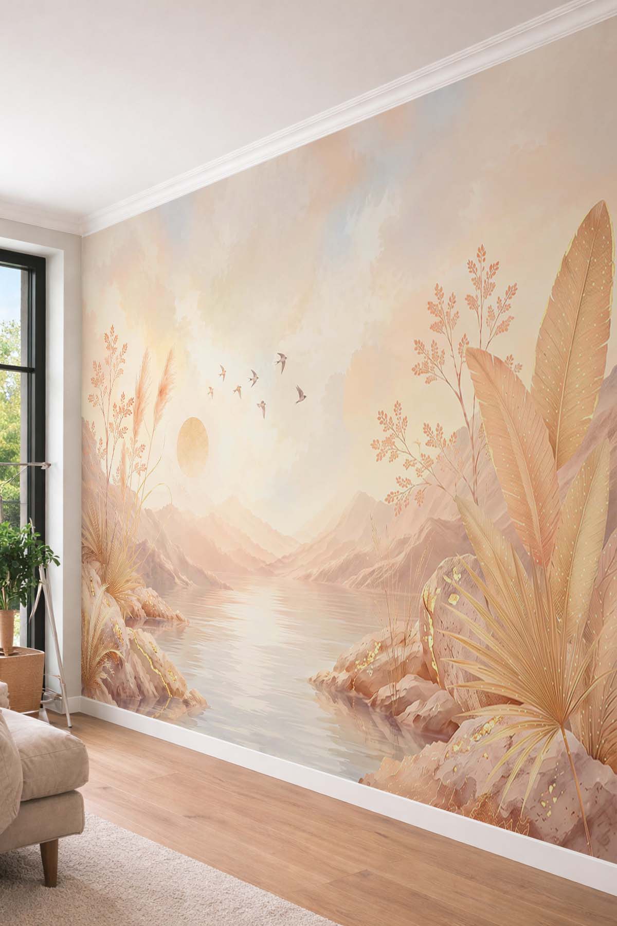Dreamwall Pampaslı Gölet Manzaralı Tek Parça Tekstil Duvar Kağıdı  görsel 1