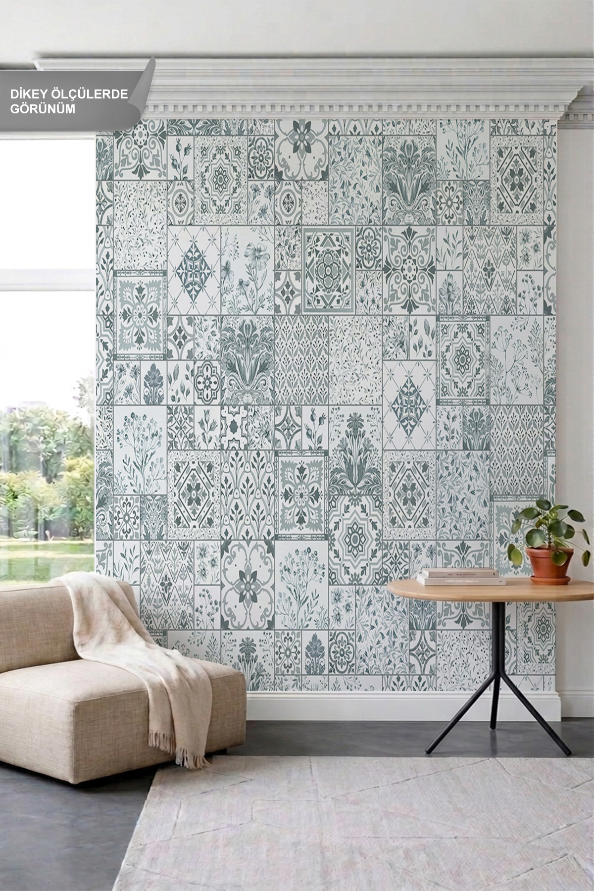 Dreamwall Patchwork Çini ve Botanik Desenli Modern Tek Parça Tekstil Duvar Kağıdı görsel 1
