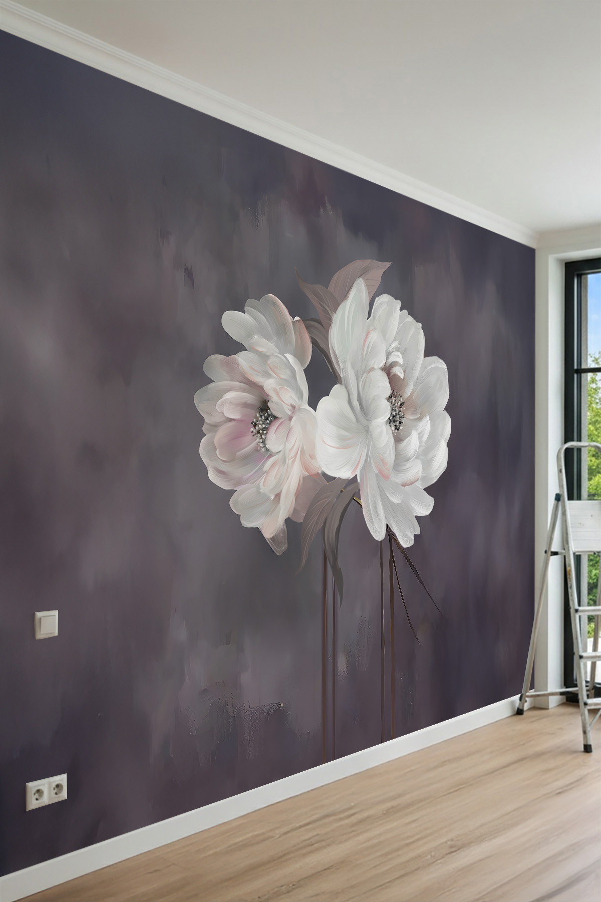 Dreamwall Şakayık Çiçekleri Motifli Tek Parça Tekstil Duvar Kağıdı görsel 1
