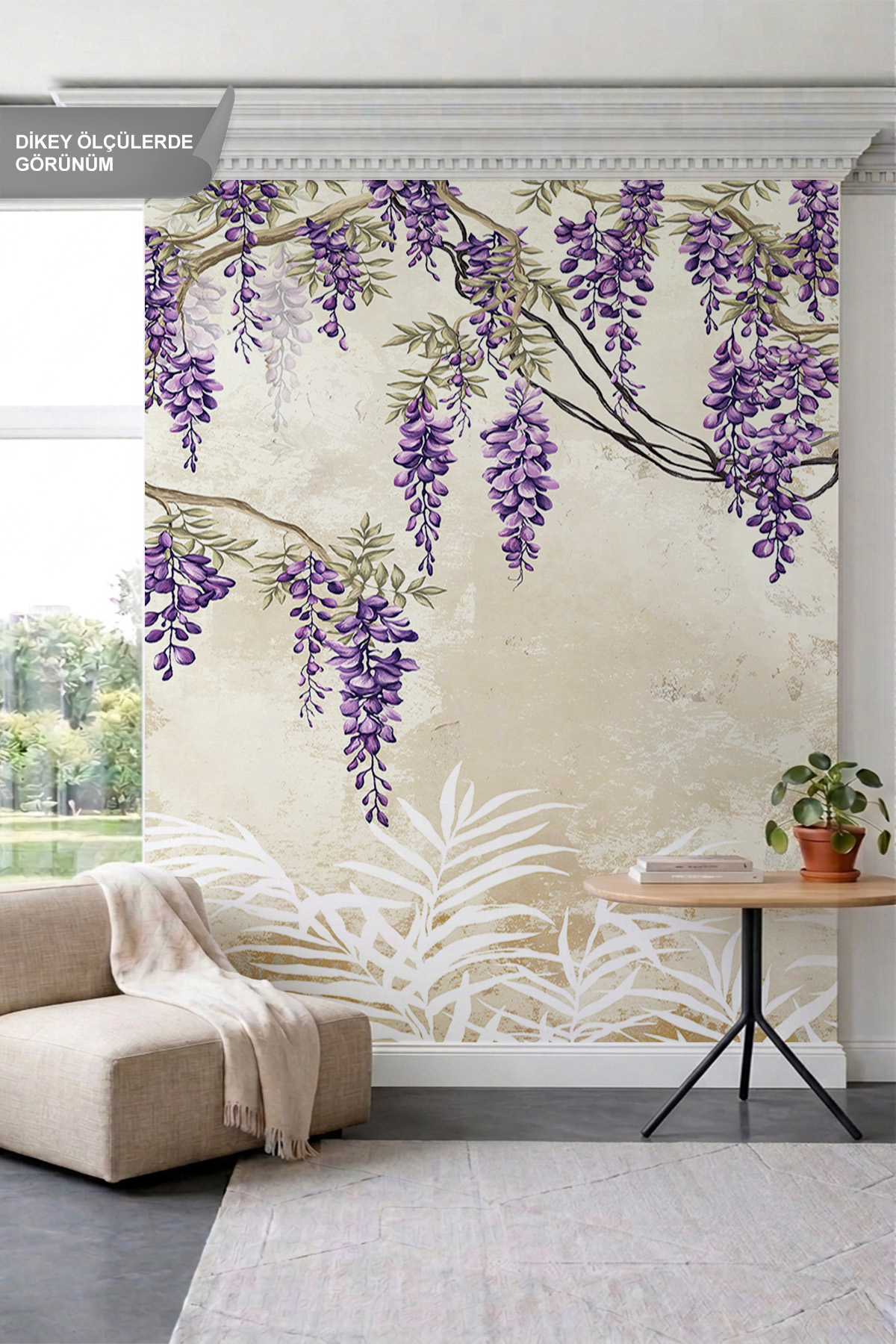 Dreamwall Salkım Ağacı, Eskitilmiş Duvar Efekti ve Botanik Motifli Tek Parça Tekstil Duvar Kağıdı görsel 1