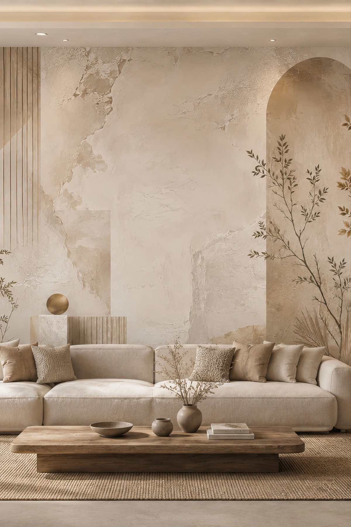Dreamwall Sessiz Denge Mermer Görünümlü Boho Tek Parça Tekstil Duvar Kağıdı görsel 1