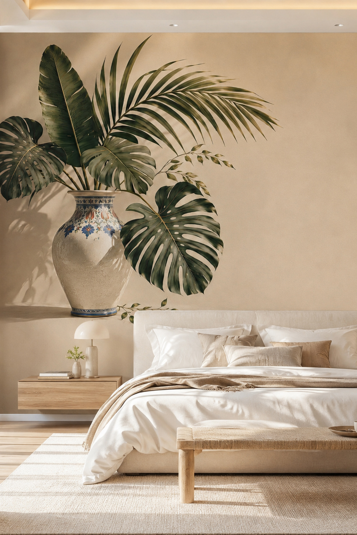 Dreamwall Sessiz Öğlen- Monstera Tropik Bitki Desenli Tek Parça Tekstil Duvar Kağıdı görsel 1