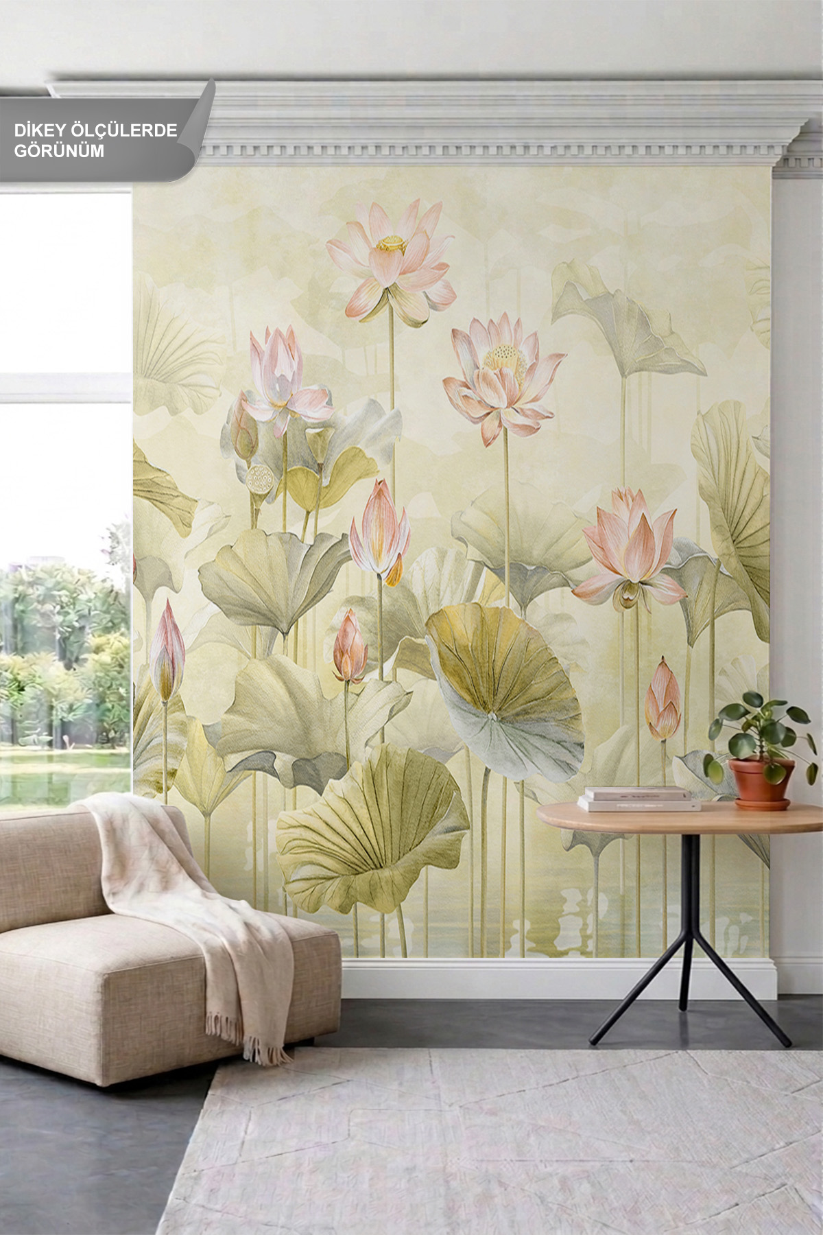 Dreamwall Sisli Bahçe Lotus Çiçekleri ve Yaprakları Tek Parça Tekstil Duvar Kağıdı görsel 1