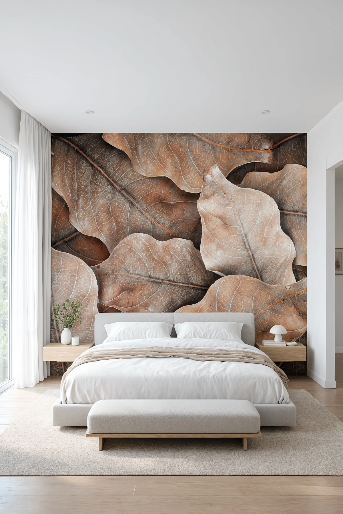 Dreamwall Sonbaharın Damar İzleri- Kuru Yaprak Desenli Tek Parça Tekstil Duvar Kağıdı görsel 1