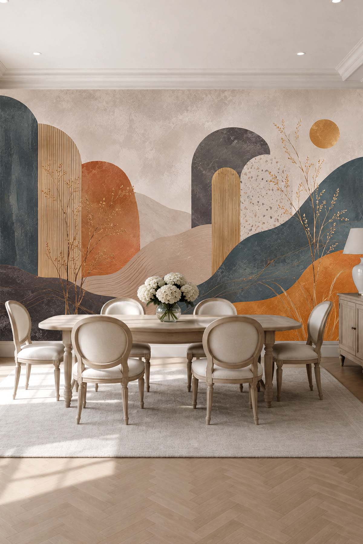 Dreamwall Soyut Geometrik Kemerli Soft Desenli Tek Parça Tekstil Duvar Kağıdı  görsel 1
