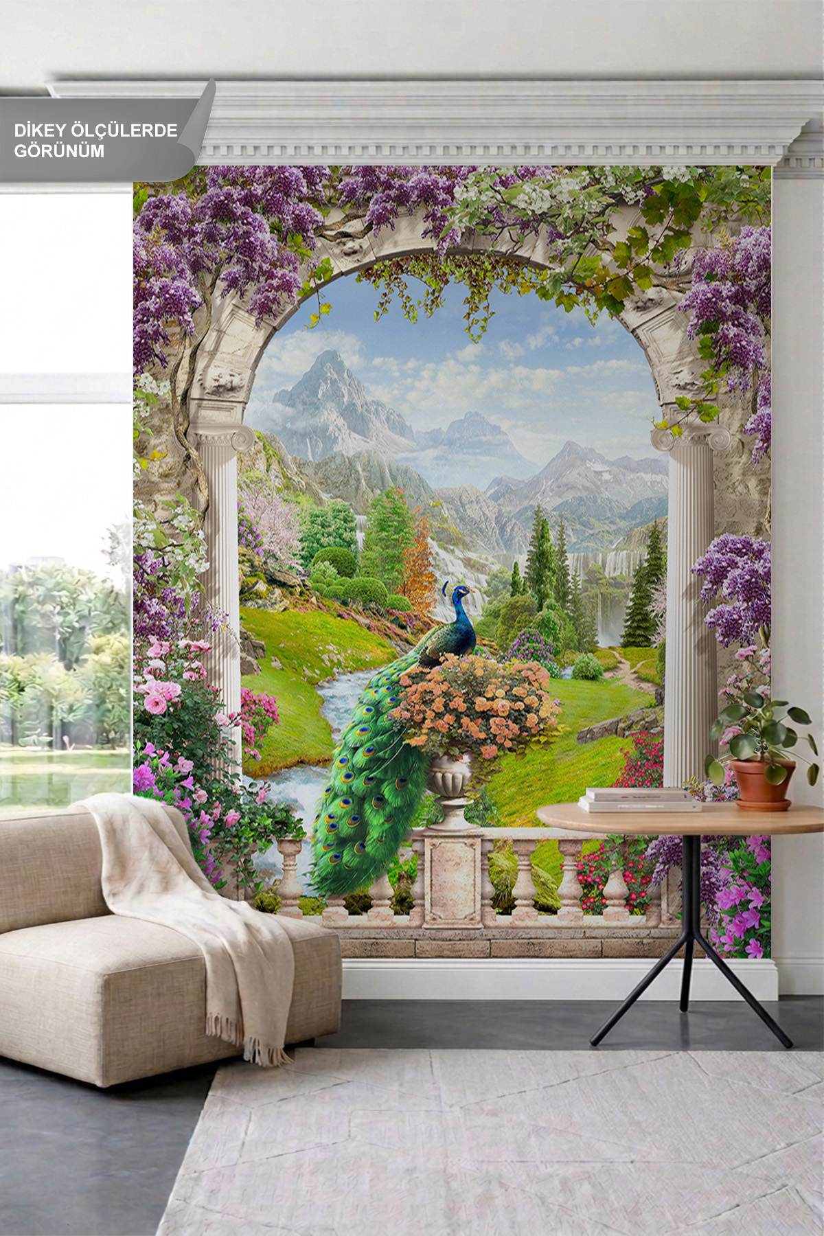 Dreamwall Taş Sokak, Çiçek Saksıları ve Sahil Kasabası Manzaralı Tek Parça Tekstil Duvar Kağıdı görsel 1