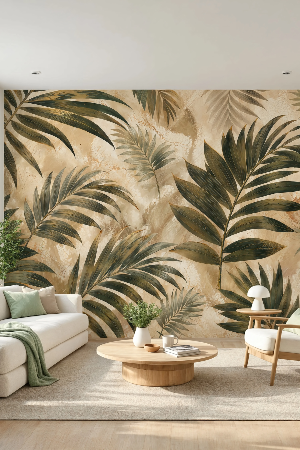 Dreamwall Toz Rengi Vahanın Yaprakları Desenli Tek Parça Tekstil Duvar Kağıdı görsel 1