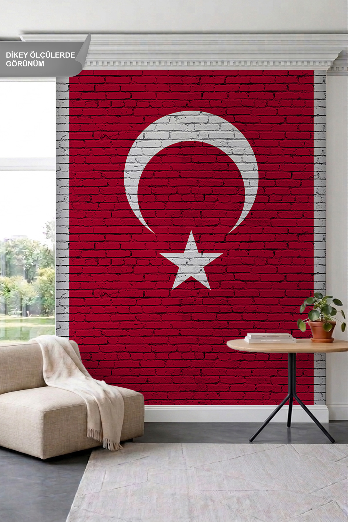Dreamwall Tuğla Duvar Fonu Üzerinde Türk Bayrağı Motifli Tek Parça Tekstil Duvar Kağıdı görsel 1