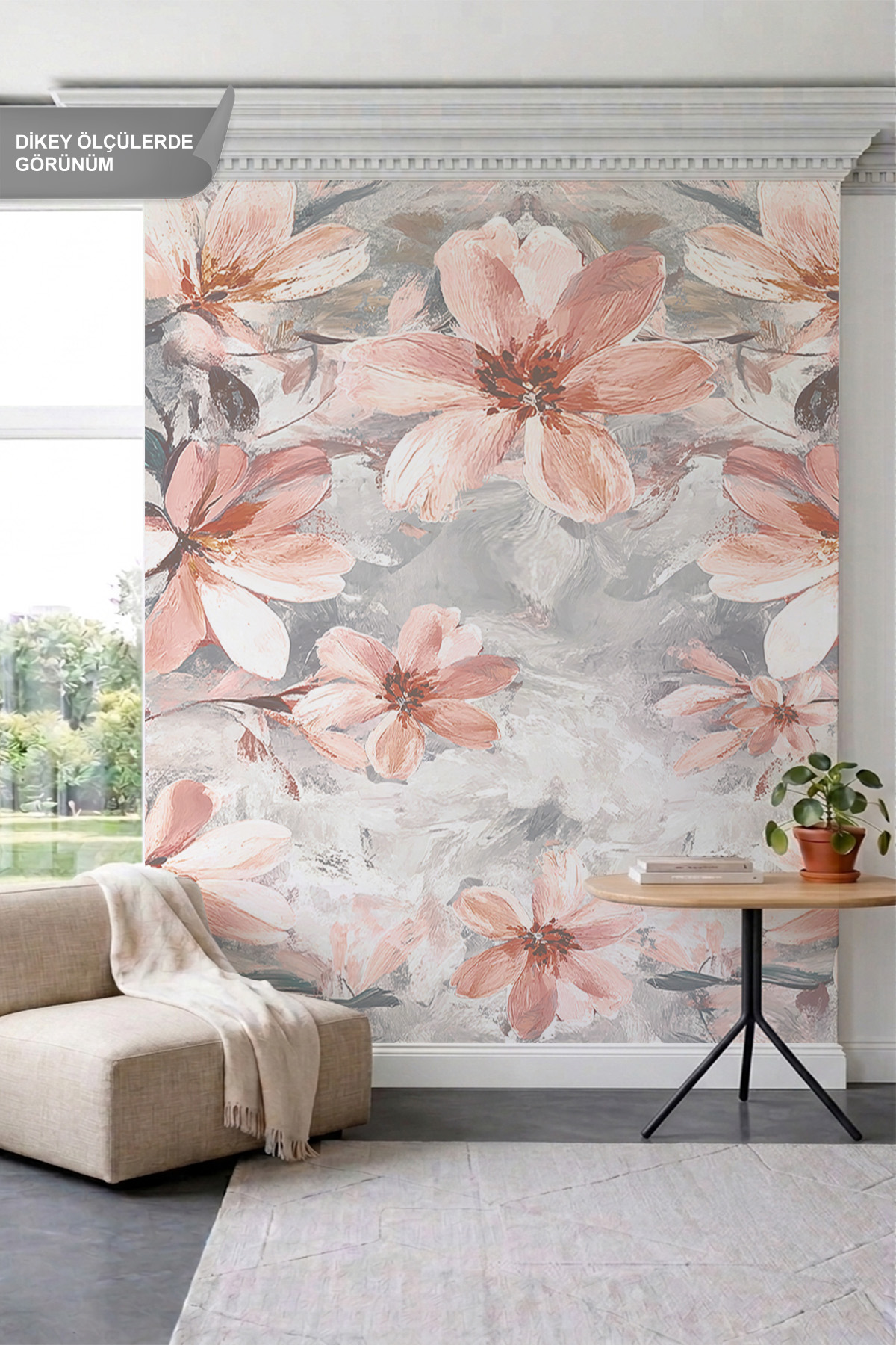 Dreamwall Yağlıboya Fırça Darbeli, Çiçek Motifli Romantik Tek Parça Tekstil Duvar Kağıdı görsel 1