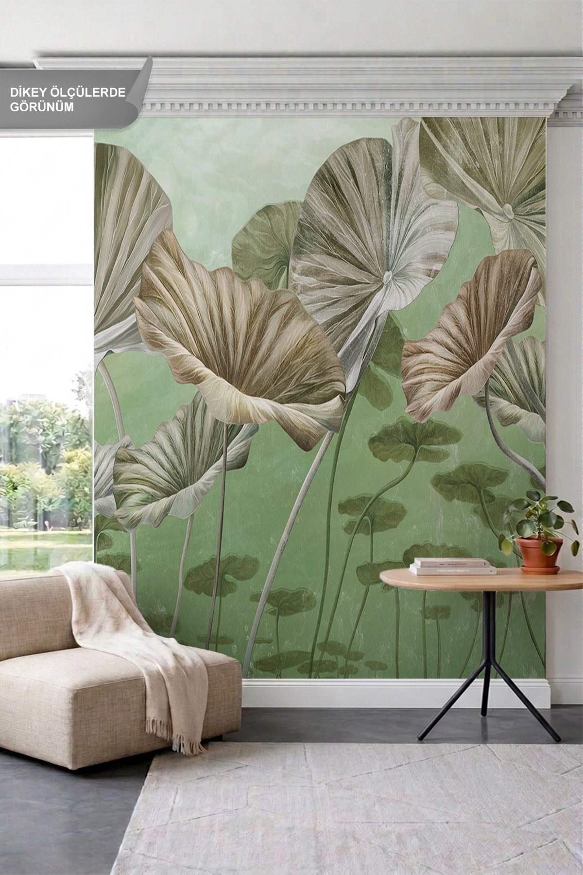 Dreamwall Yeşil Tonlarında Devasa Lotus Yaprakları ve Botanik Motifli Tek Parça Tekstil Duvar Kağıdı görsel 1